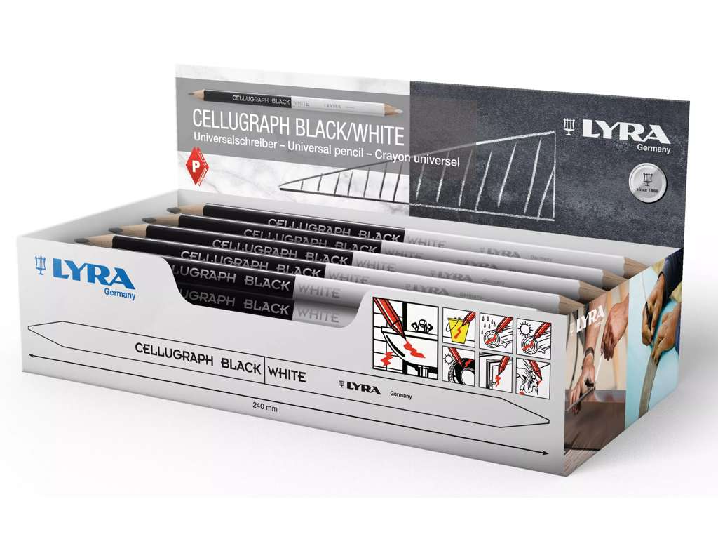 Lyra Cellugraph blyant sort/hvid i Display m. 50 stk.